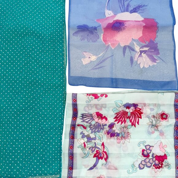 Womens Vintage Sheer Long Scarves Lot of 3 Floral And Polka Dot Head Neck - Picture 9 of 12